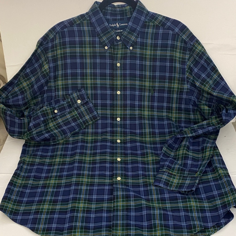 Ralph Lauren Men's Green and Blue Checkered Shirt - Picture 1 of 9